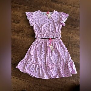 NWT | Girls Pink Floral Angel Sleeve Top & Ruffle Skirt